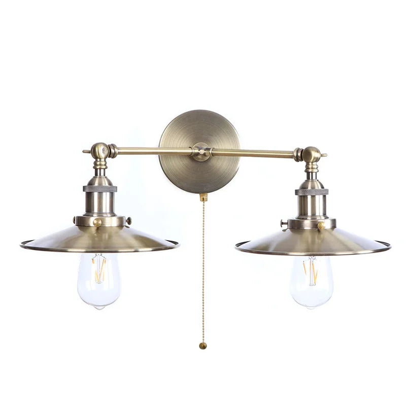 Afralia™ Vintage LED Wall Lamp with Pull Chain Switch, 2 Heads Industrial Sconce