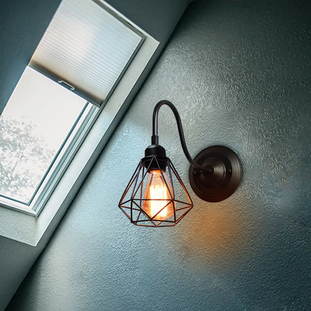 Afralia™ Industrial Cage Wall Lamp Vintage Retro Loft LED Sconce E27