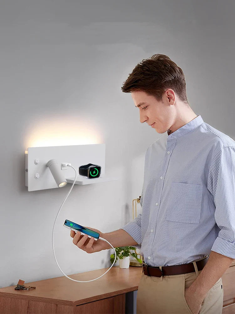 Afralia™ LED Wall Light with USB Phone Charging - Modern Multipurpose Home Decor