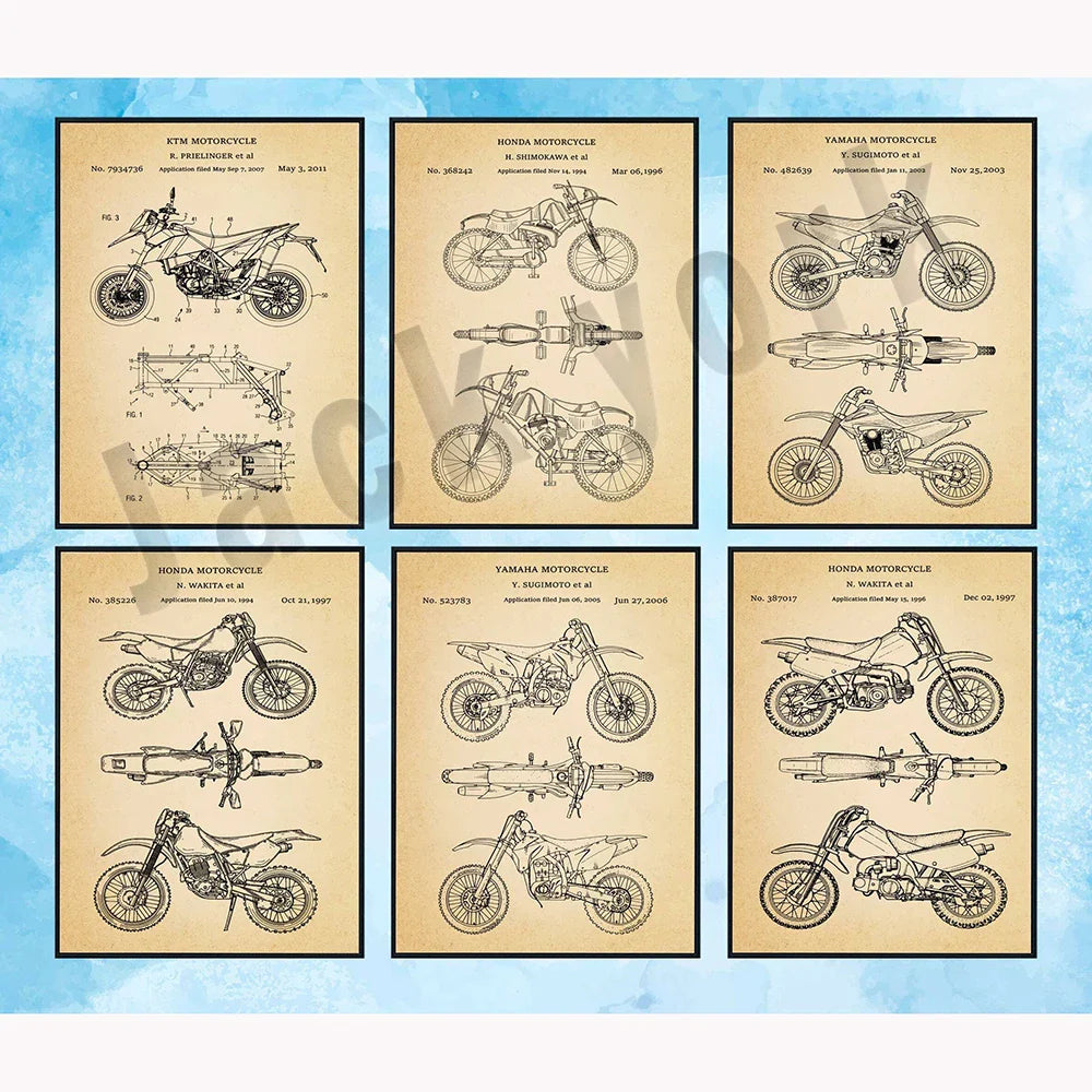 Afralia™ Dirt Bike Patent Blueprint Poster Canvas Wall Art