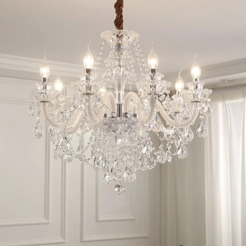Afralia™ White Glass Chandelier with LED Lights for Living Room and Bedroom