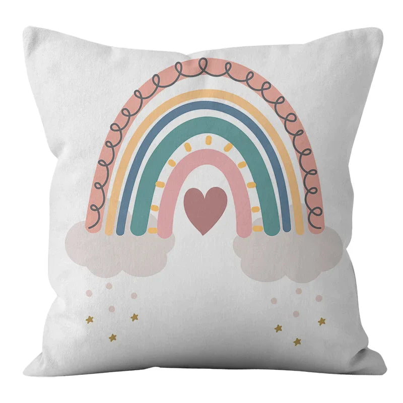 Afralia™ Geometric Rainbow Print Cartoon Pillowcase 45x45cm Polyester Cushion Cover