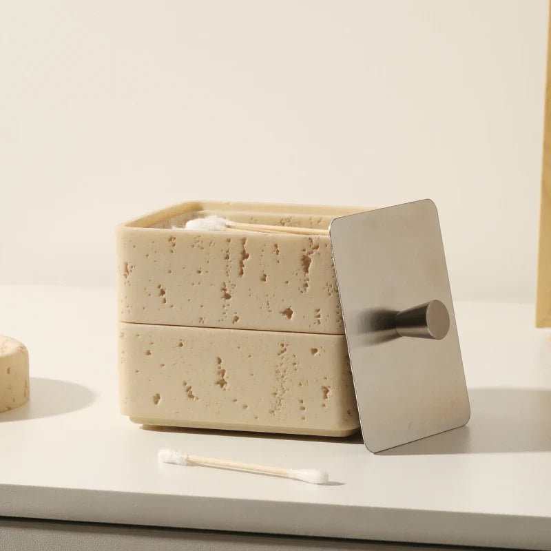 Afralia™ Double Decker Jewelry Organizer with Natural Stone, 2 in 1 Floss Box & Bathroom Ornament
