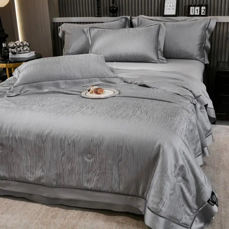 Afralia™ Eucalyptus Fiber Jacquard Summer Quilt Set with Soft Silky Comforter, Sheet, Pillowcases