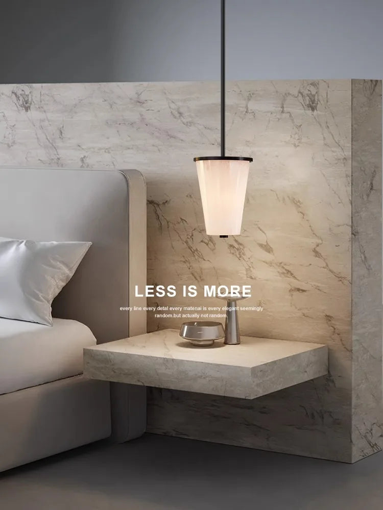 White Spanish Marble Pendant Lamp by Afralia™: Copper Hanging Lustres for Dining & Bedside