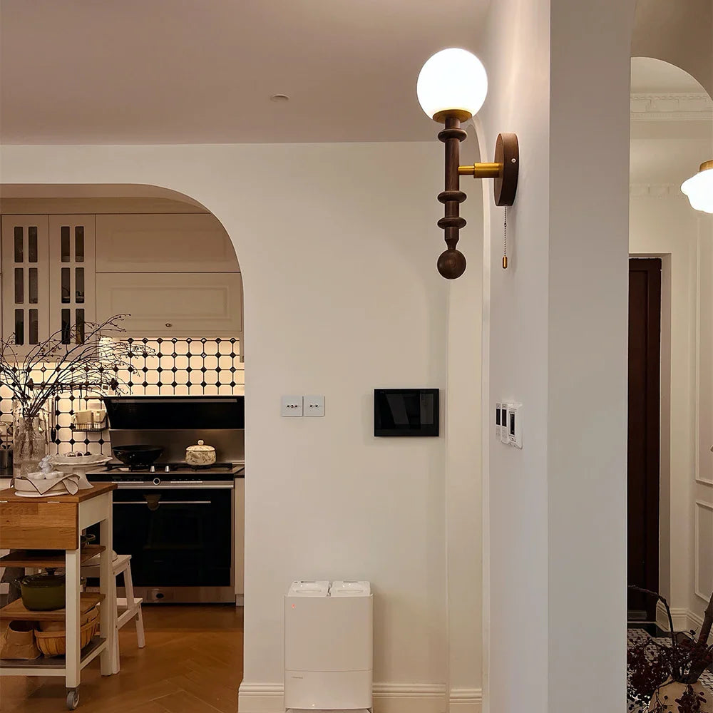 Afralia™ Retro Spiral Wooden Wall Lamp with Switch LED Light for Bedroom & Living Room