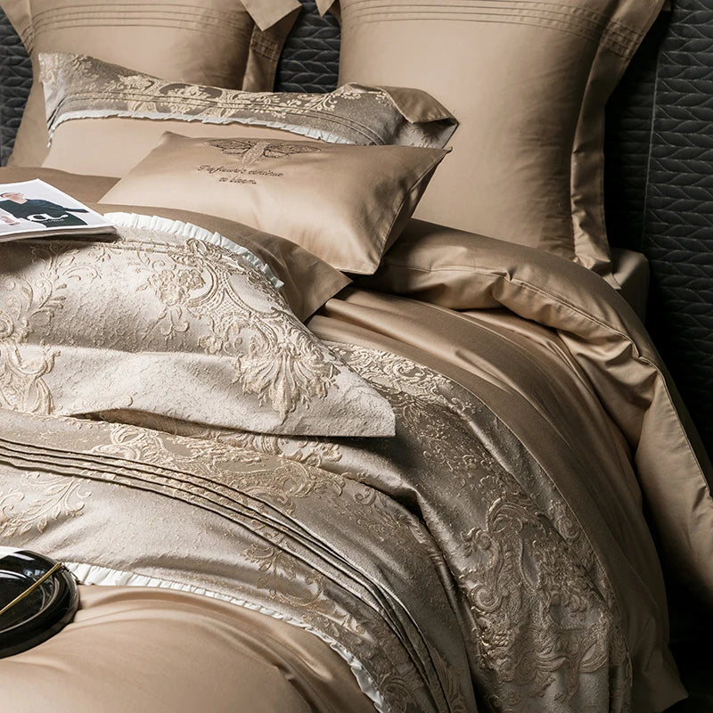 Afralia™ Champagne Luxury 100S Egyptian Cotton Relief Bedding Set