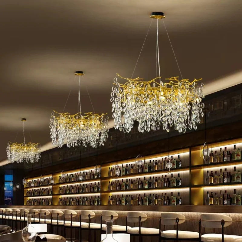 Afralia™ Golden Crystal Tree Ceiling Chandelier, Luxury Aluminum Art Fixture
