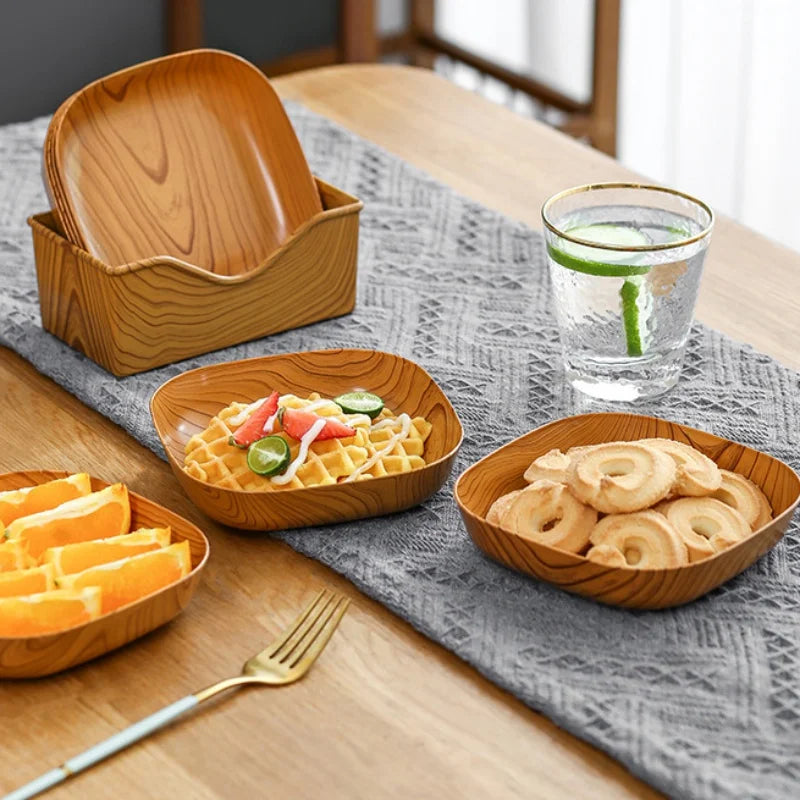 Afralia™ Imitation Wood Snack Plate Dish Tray for Sushi Breakfast Dried Fruit
