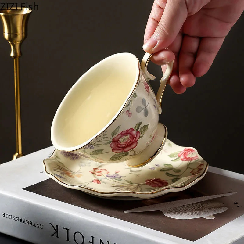 Afralia™ Rose Texture Ceramic Cup & Saucer Set