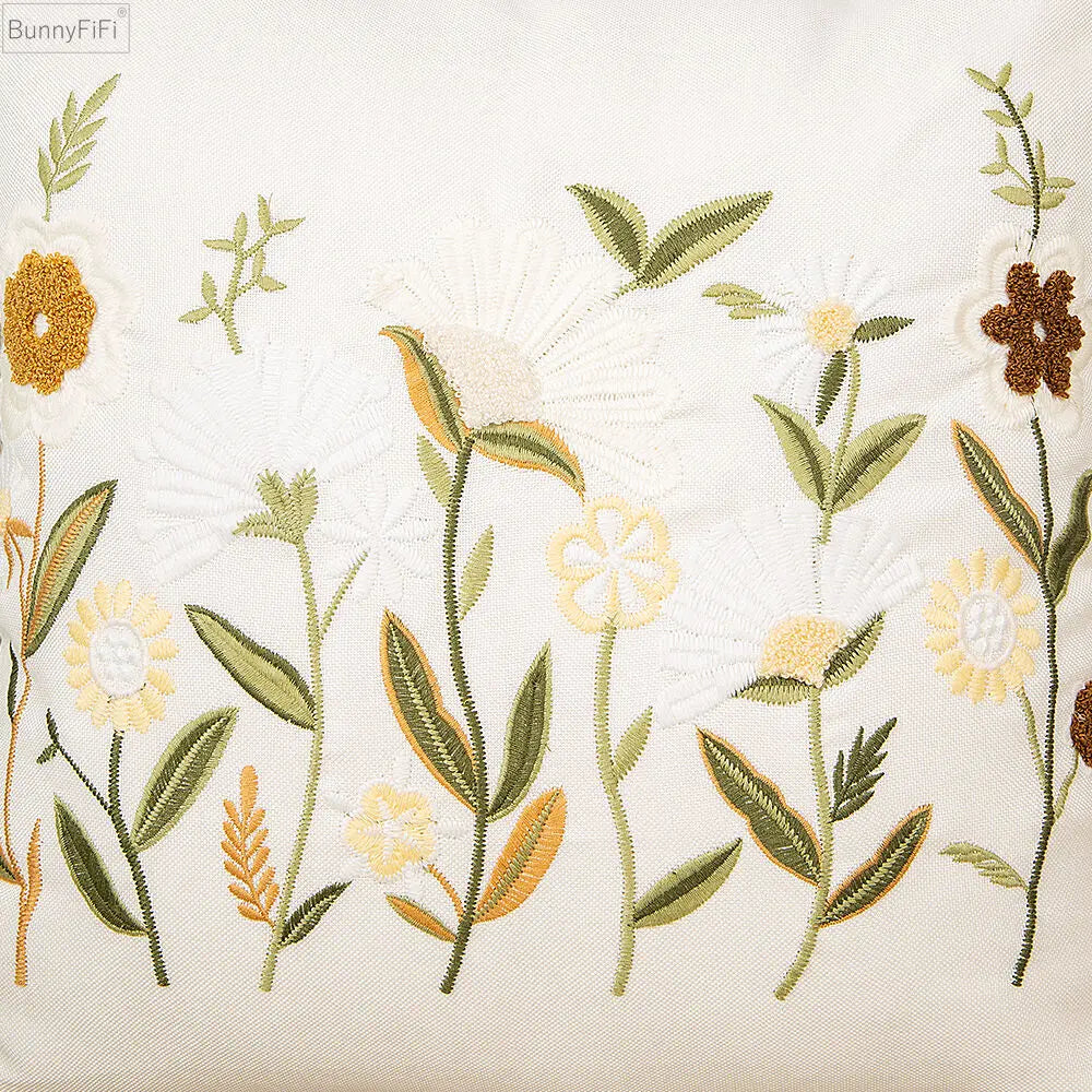 Afralia™ Floral Country Cushion Cover 45x45cm - Cotton Embroidery Square Pillow Cover