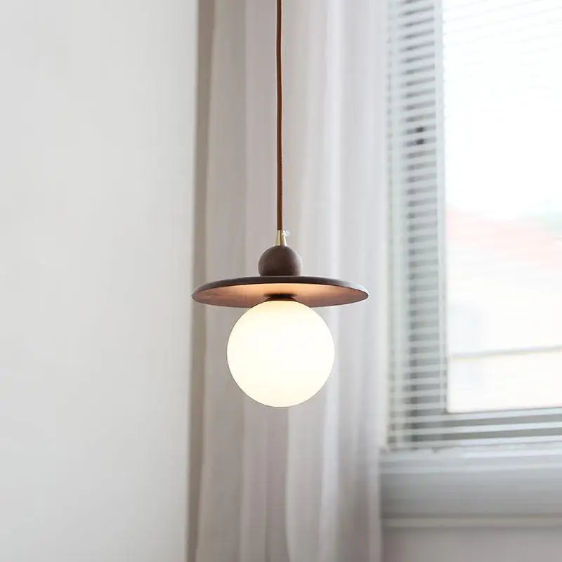 Afralia™ Glass LED Pendant Lamp Walnut Wood Brass Hanging Lights
