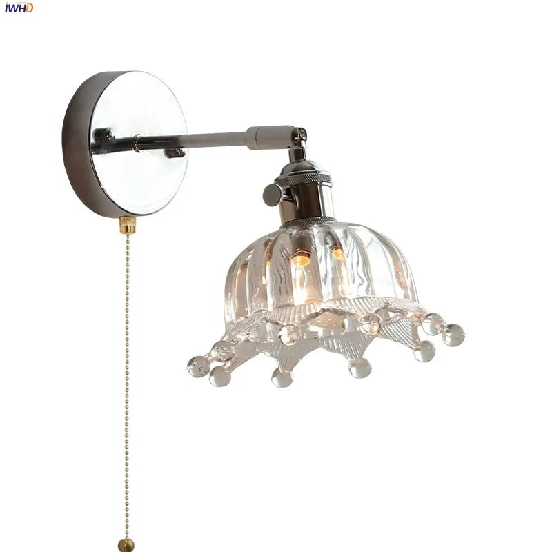 Afralia™ Clear Glass LED Wall Lamp Pull Chain Switch Modern Up Down Rotatable Stair Light Fixtures