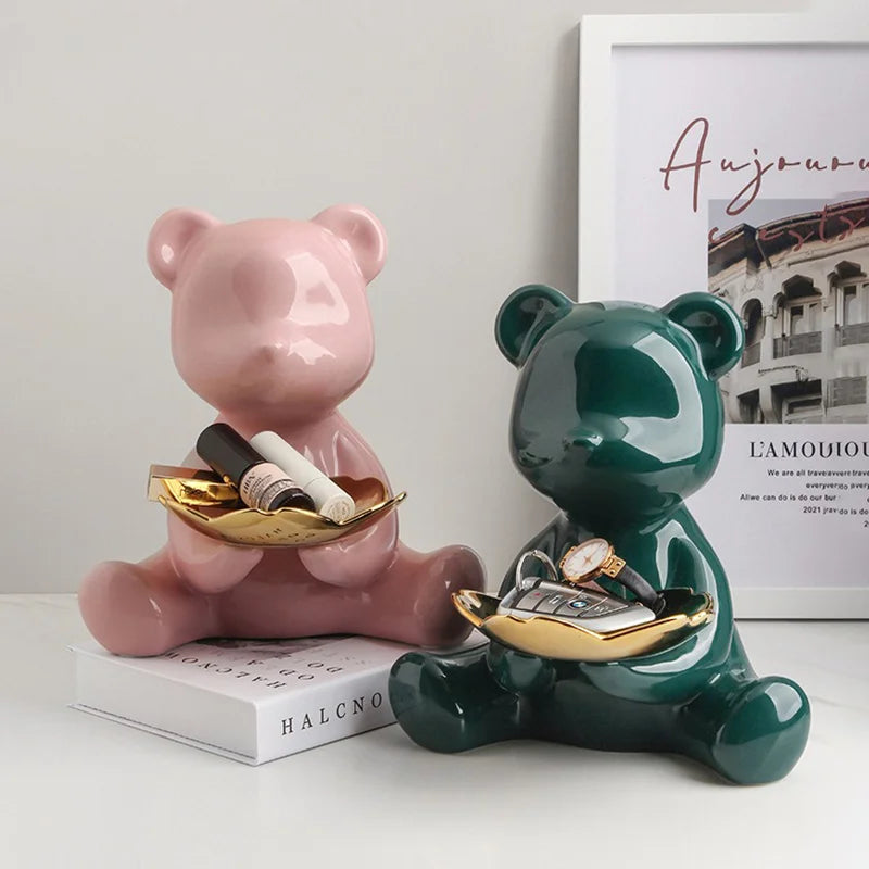 Afralia™ Ceramic Bear Figurine Table Decor Statue Keys Storage Shelf Ornament