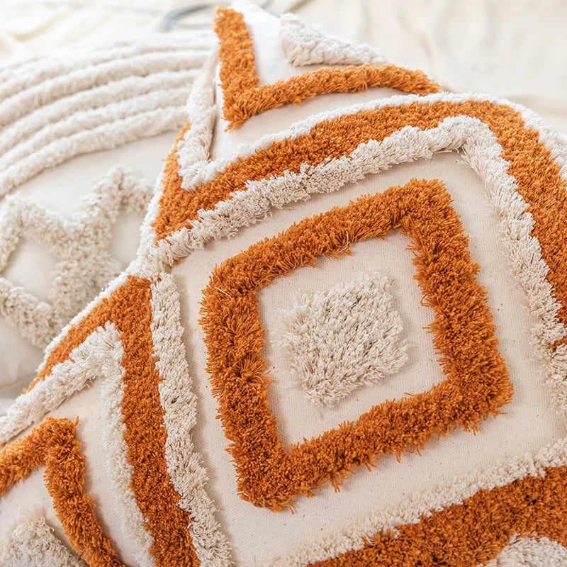 Afralia™ Boho Square Pillowcase with Embroidery & Tassel Detail for Living Room Sofa
