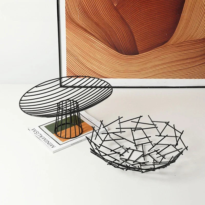 Geometric Line Metal Fruit Tray Afralia™ Hollow High-legged Storage Bowl Home Decor Tray