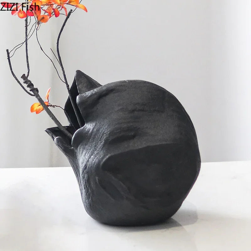 Afralia™ Black Vase Abstract Artwork Flowers Pots Desk Decoration Aesthetic Décor