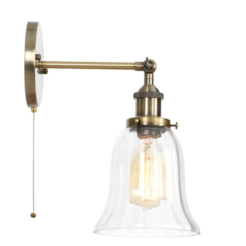 Afralia™ Vintage LED Wall Sconce Pull Chain Switch Glass Country Mirror Light