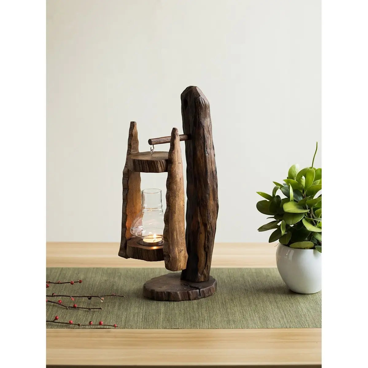 Afralia™ Glass Log Candle Holder - Retro Outdoor Wind Lamp for Creative Ornaments