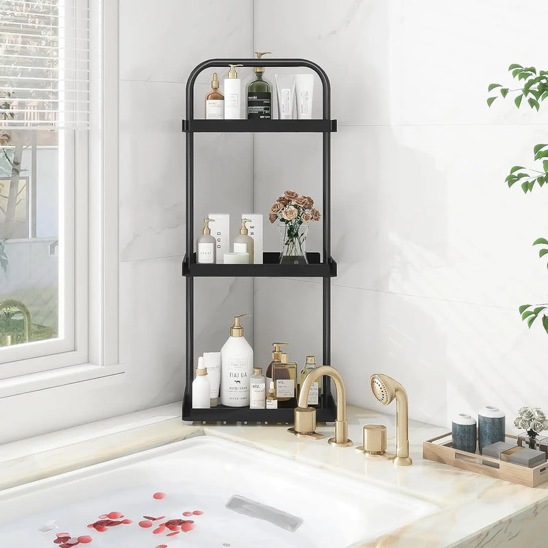 Afralia™ 3 Tier Standing Shower Caddy Organizer - Corner Shower Shelf with Handle, Rust Resistant