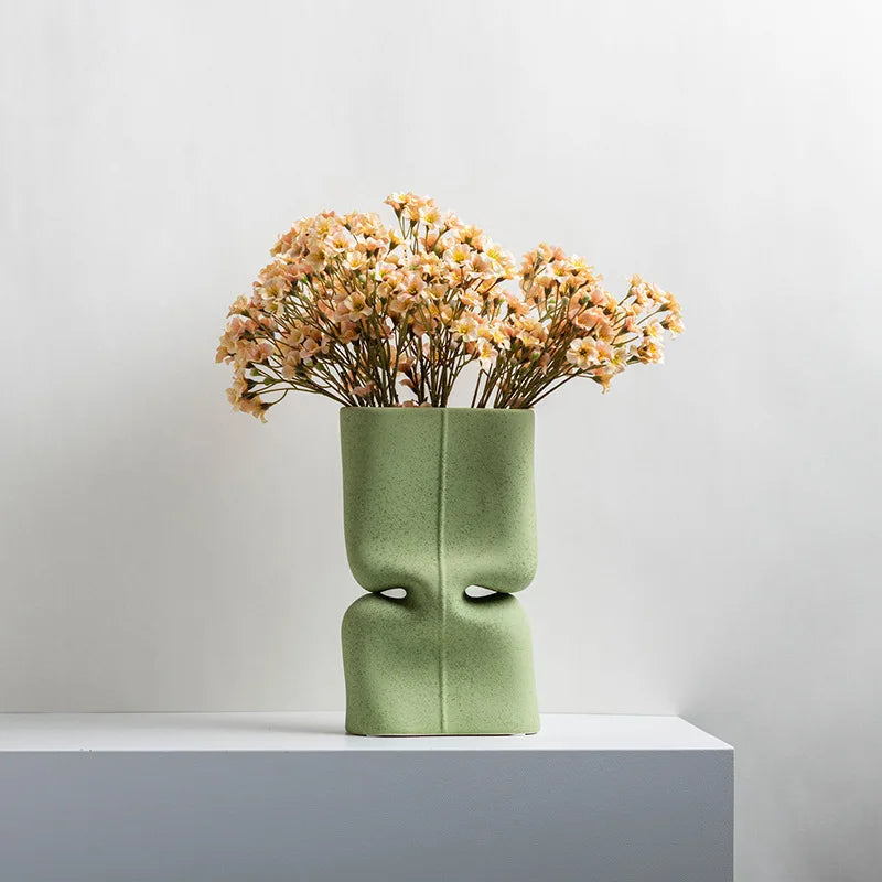 Afralia™ Green Hollow Ceramic Vase for Home Decor and Flower Arrangements
