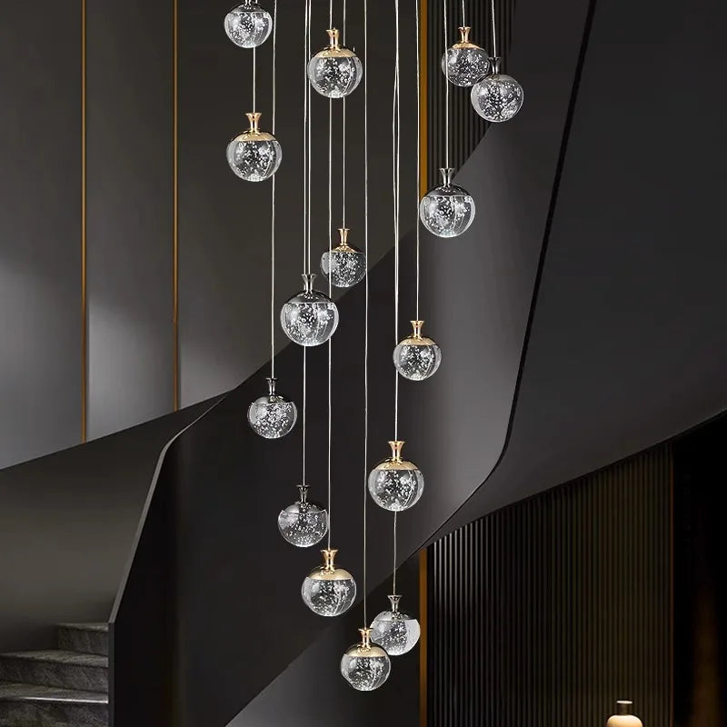 Afralia™ Crystal Chandelier Stair Pendant Lamp Living Room Pendant Lights Interior Lighting