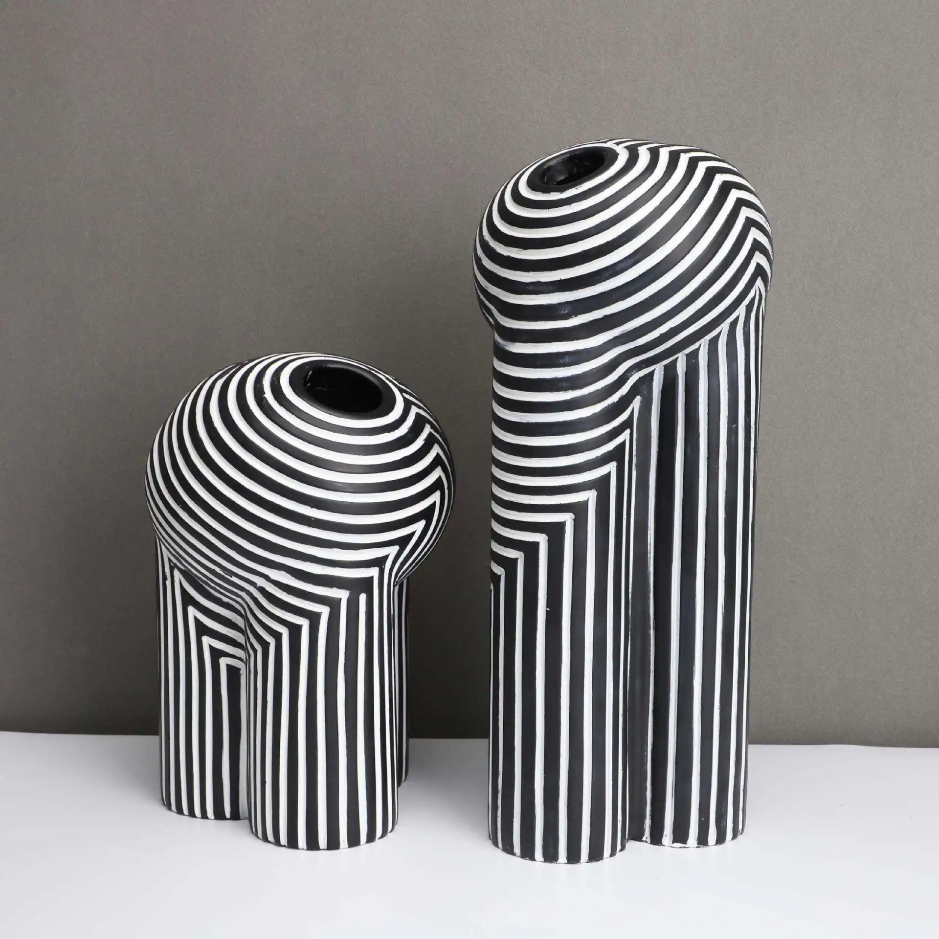 Afralia™ Striped Resin Vase: Abstract Black & White Home Decor Craft Abstract Geometry Pot