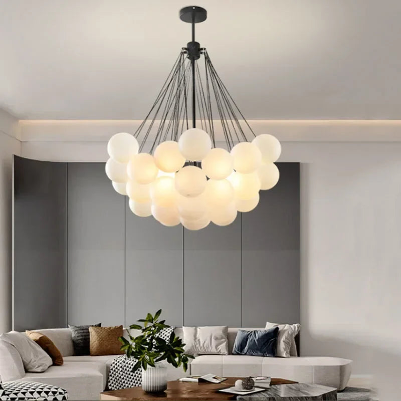 Afralia™ Glass Chandelier: Nordic 19/37 Ball LED Lighting, Black Gold Pendant for Home Décor