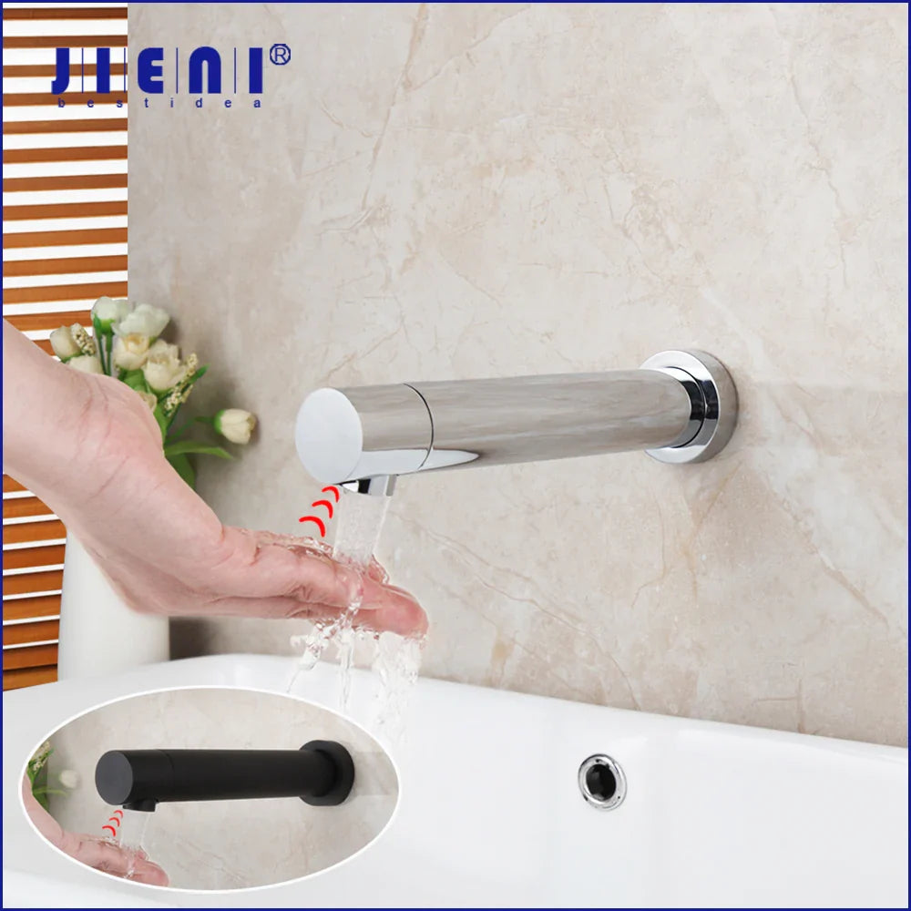 Afralia™ Matte Black Bathroom Faucet Wall Mount Touch Sensor Hot & Cold Water Mixer