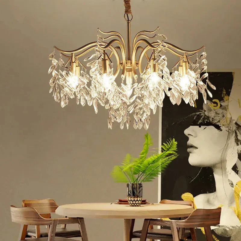 Afralia™ Crystal Bedroom Living Room Ceiling Chandelier Glossy Lamps