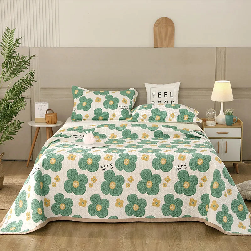 Afralia™ Cotton Double Bedspread Set with Floral Design for Healthy Home Bed Decor