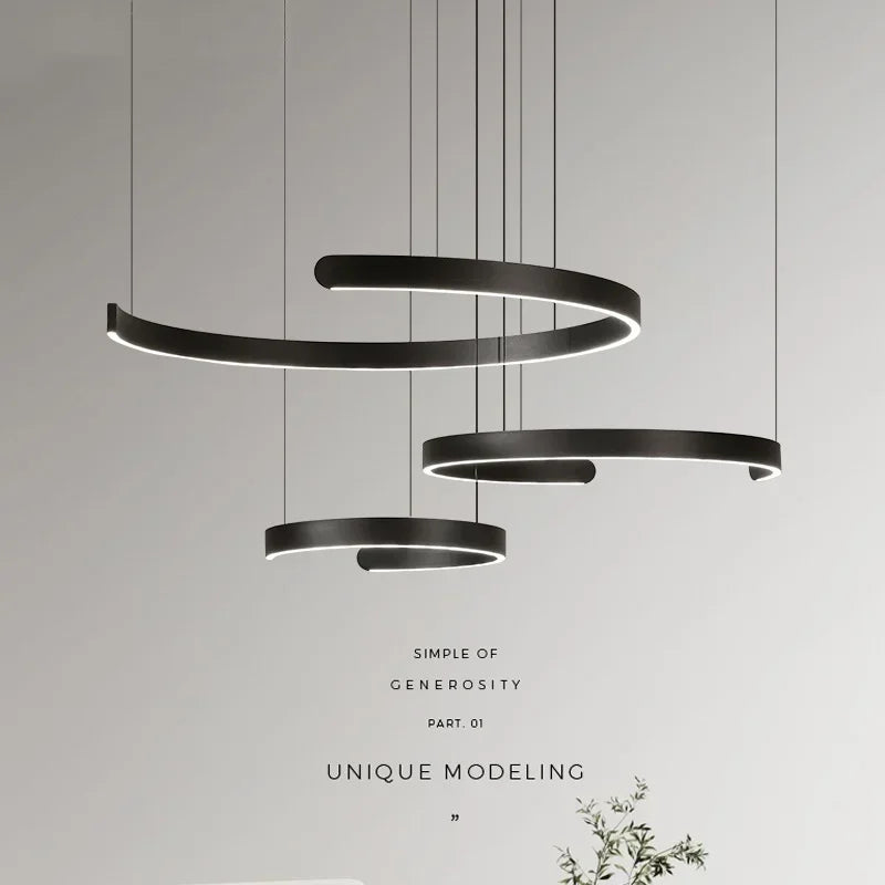 Afralia™ Black LED Chandelier Pendant Light for Foyer Stairs Bar, Minimalist Indoor Hanging Lamp