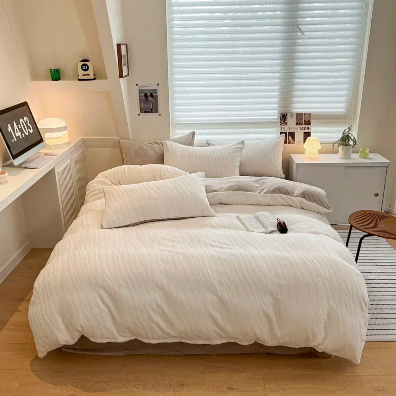 Afralia™ High-Density Milk Fleece Duvet Set with Winter Warmth King Bedding & Plush Blanket Cover