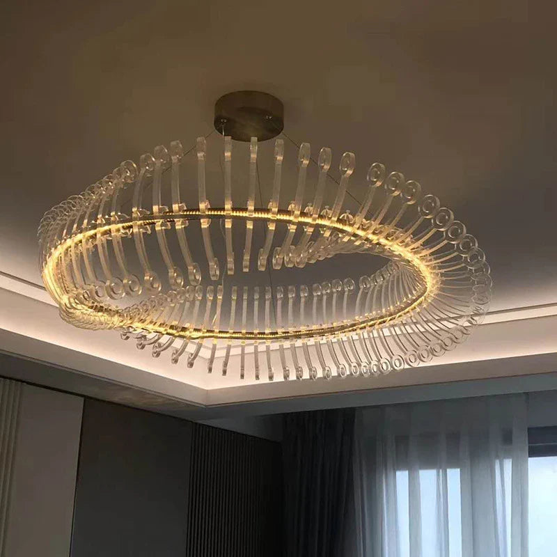 Afralia™ Golden Round Ceiling Chandelier for Bedroom Dining Art Gallery Indoor LED Fixture
