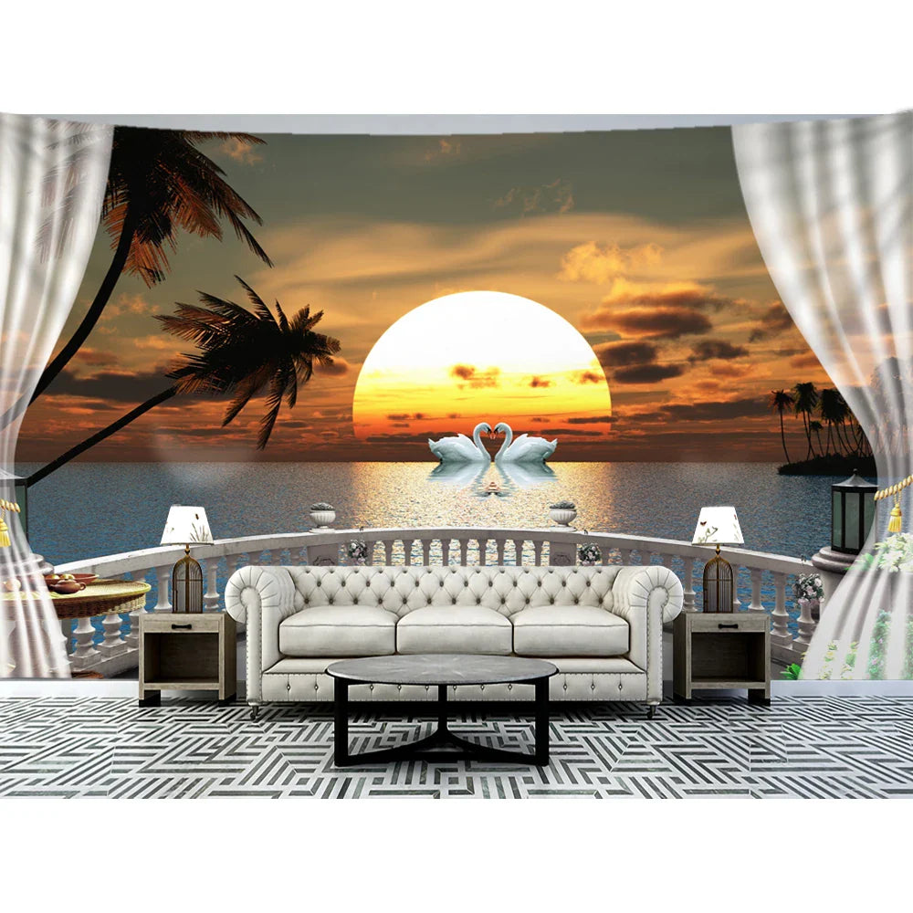 Afralia™ Sunset Sea View Wall Tapestry - Bohemian Mandala Wall Decor