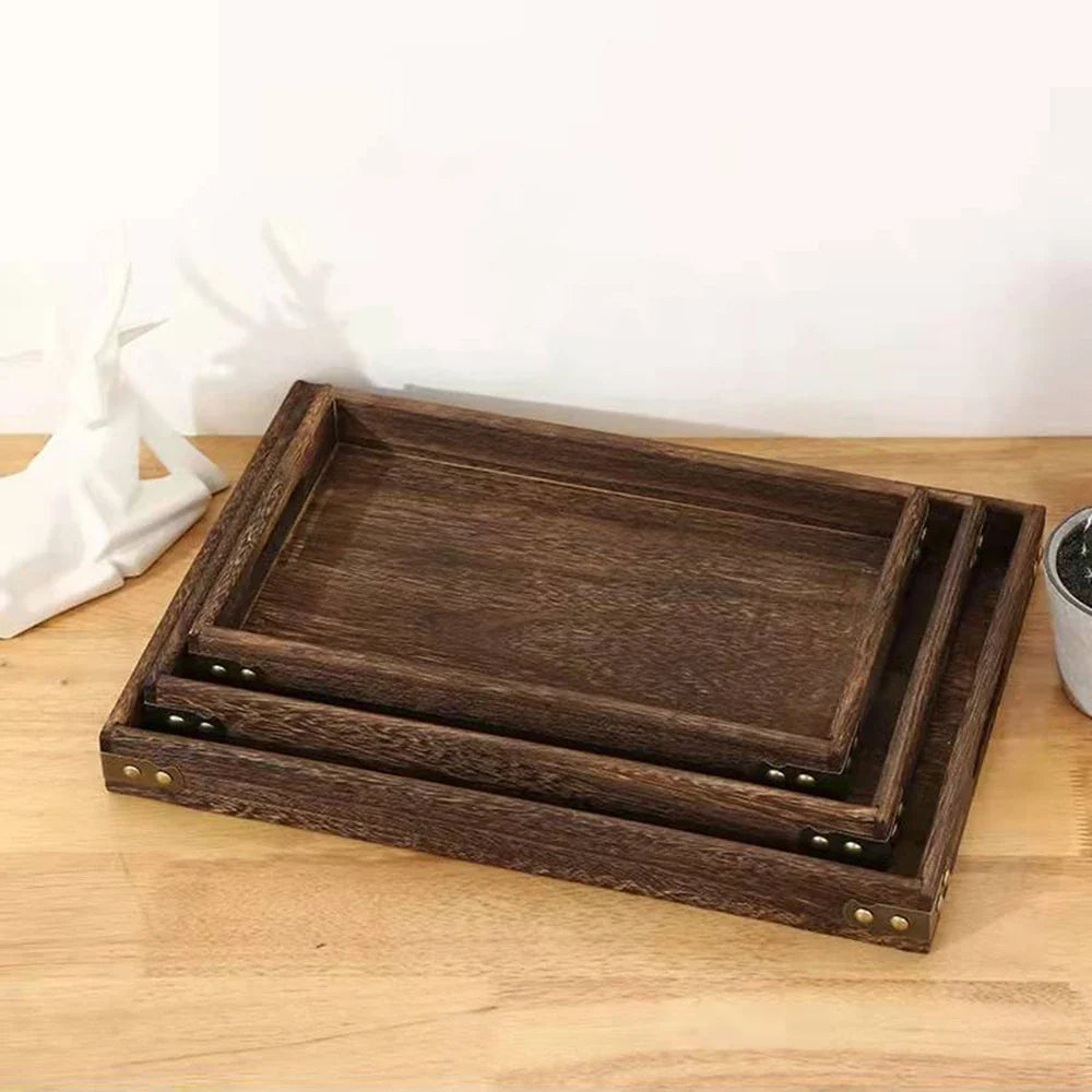 Afralia™ Wooden Tea Tray Serving Table Plate for Hotel Home Snacks Food Storage