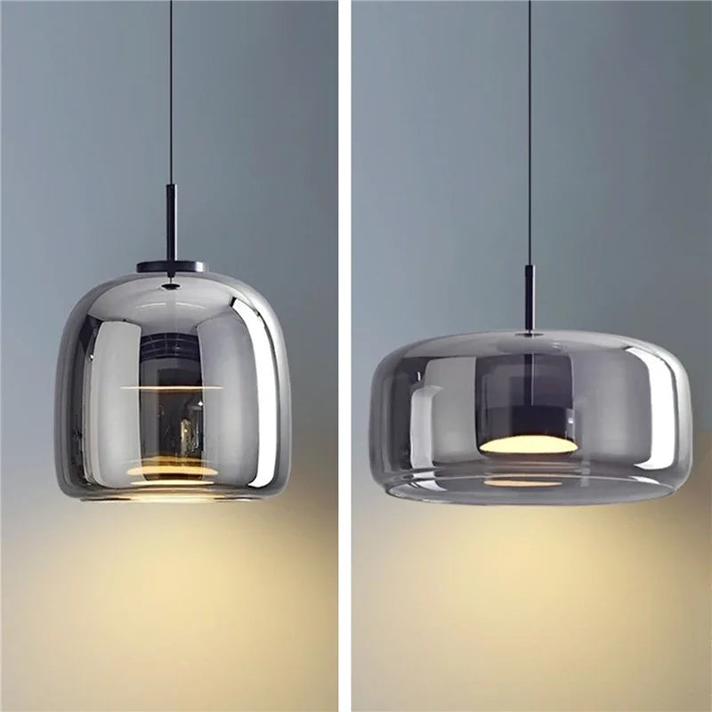 Afralia™ Glass Bowl Chandelier: Modern Nordic LED Smoke Hanging Lamp for Dining Room, Bar - Indoor Decor Lighting