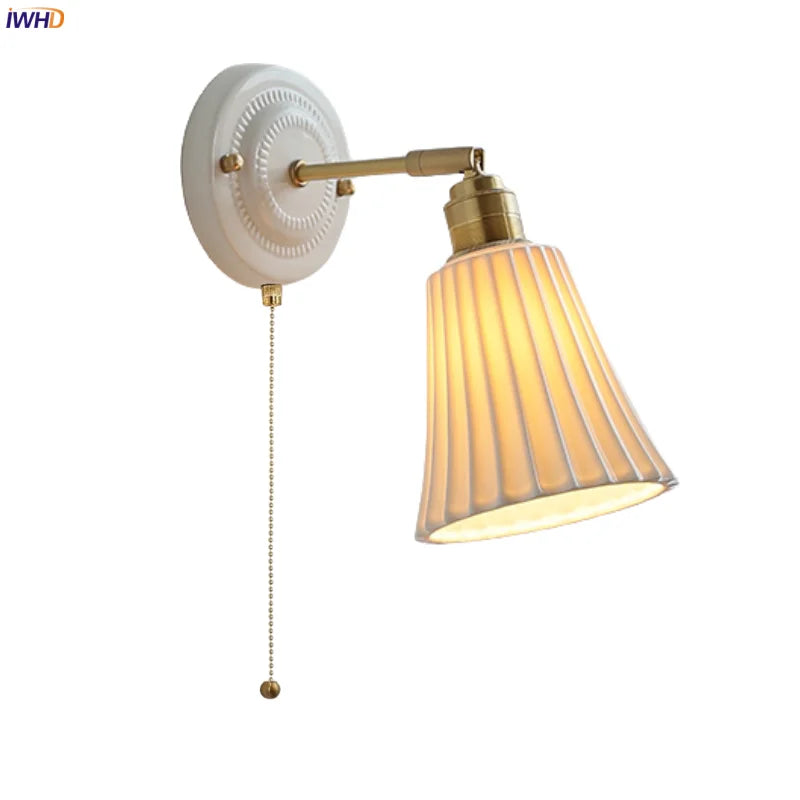 Afralia™ Pleats Ceramic LED Wall Light Bedroom Bathroom Mirror Bedside Lamp Copper