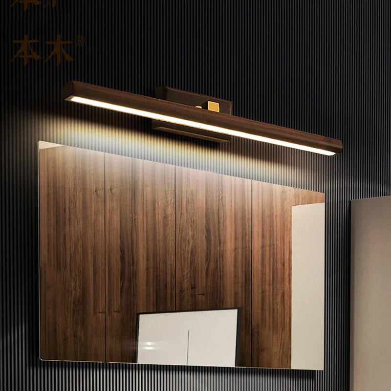 Afralia™ Luxury Walnut 40CM 8W LED Mirror Light 360° Rotatable Bedside Wall Lamp