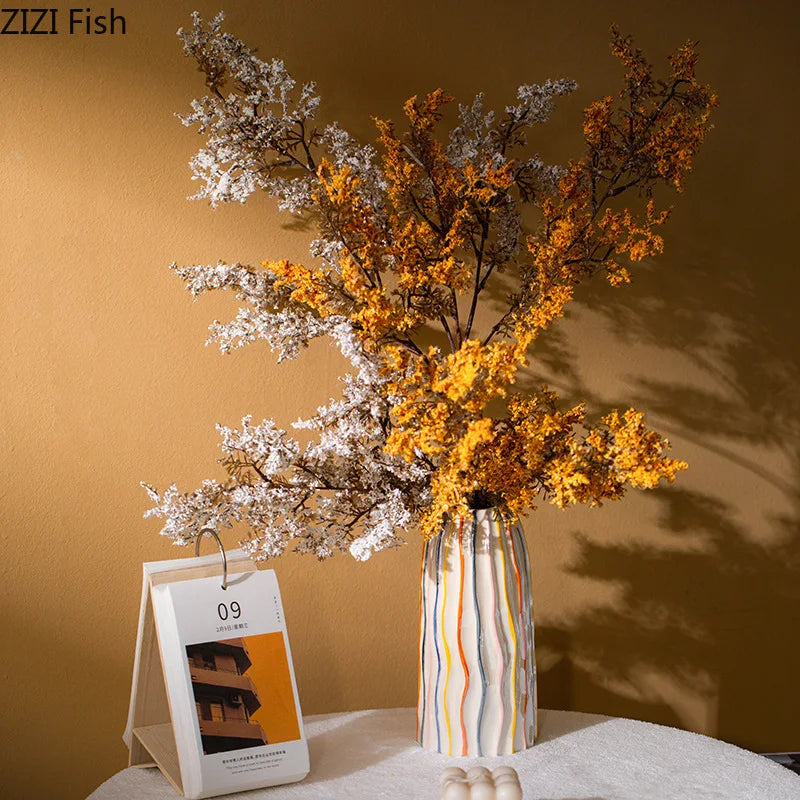 Afralia™ Striped Ceramic Vase for Table Decoration and Artificial Flower Arrangement