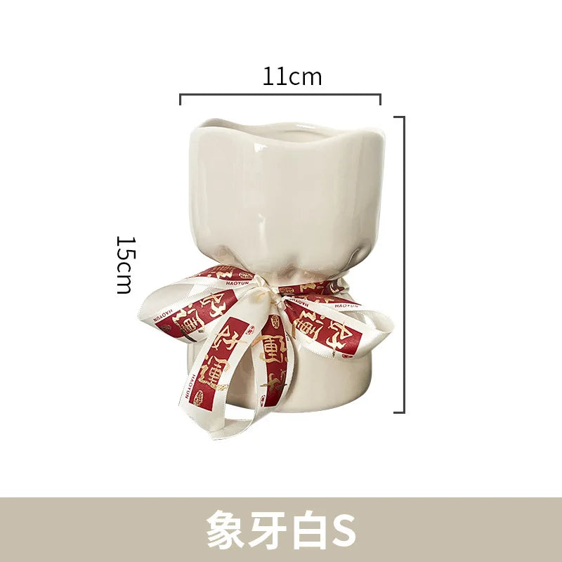 Afralia™ Bouquet Shape Ceramic Vase Pot Home Decoration Floral Arrangement Accessories