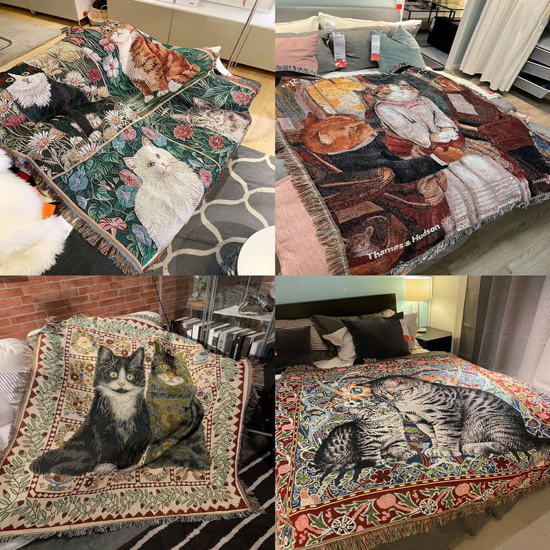 Afralia™ Cat Oil Painting Blanket - Cozy Home Decor Throw & Bed Cover