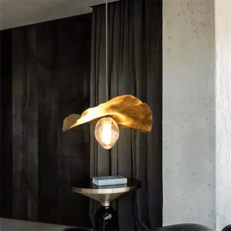 Afralia™ Lotus Leaf Brass Pendant Lamp for Minimalist Living Room and Dining Room