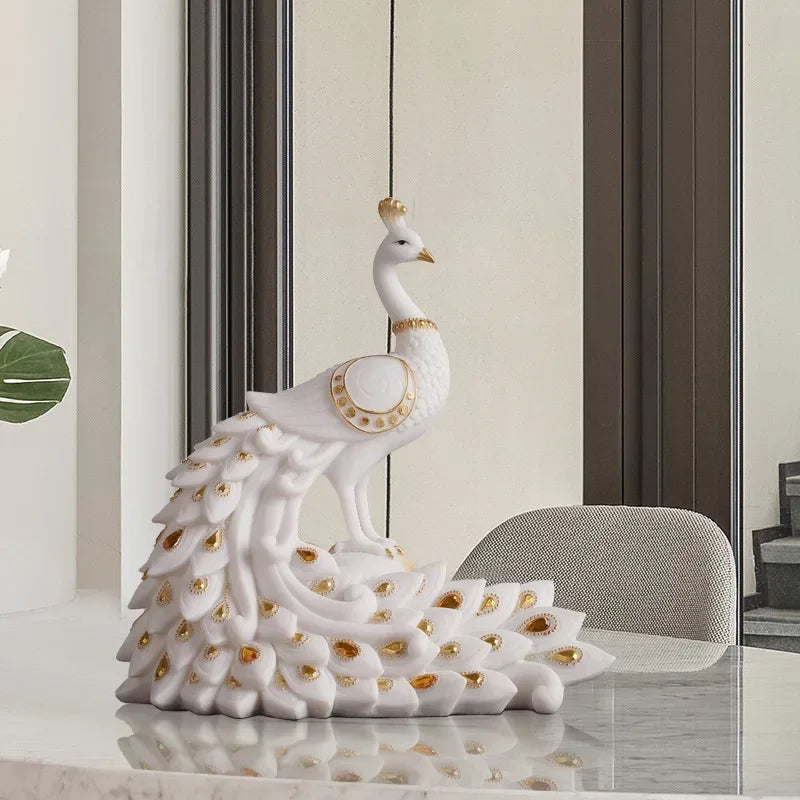 Afralia™ Golden Phoenix Peacock Sculpture Home Decor Ornament Figurine