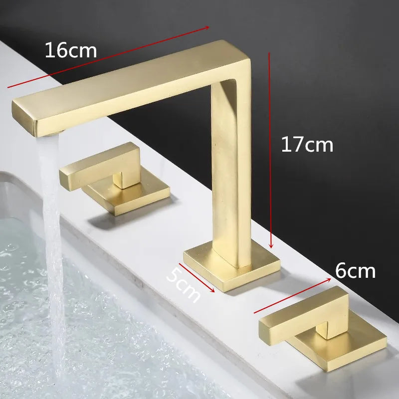 Afralia™ Brushed Gold Basin Faucet: Brass Antique Sink Faucet, 3 Hole Waterfall Bathroom Tap