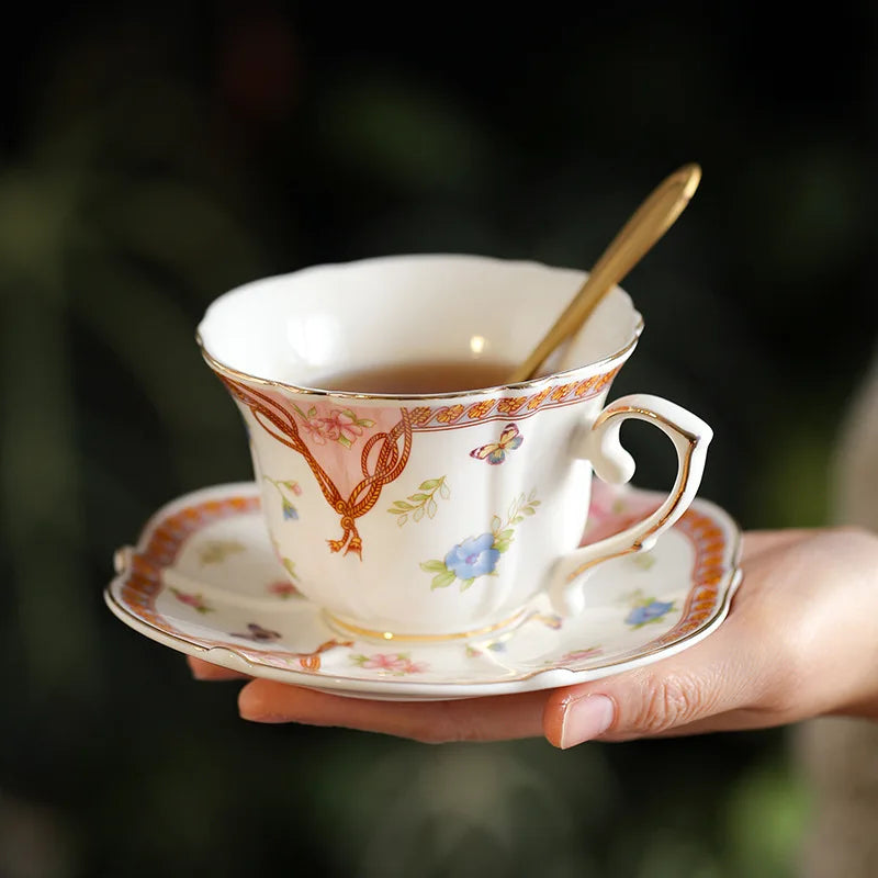 Afralia™ Wheat Lace Ceramic Cup & Saucer Set for Elegant Dining and Enjoying Beverages
