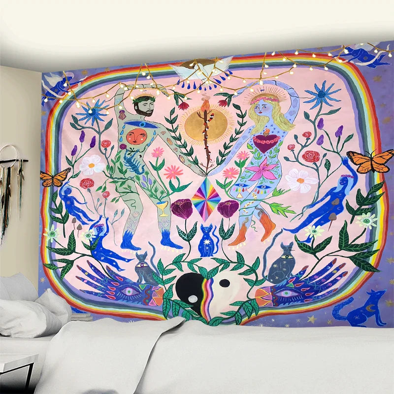 Afralia™ Psychedelic Plant Boy Girl Tapestry Wall Hanging for Retro Aesthetic Home Decor