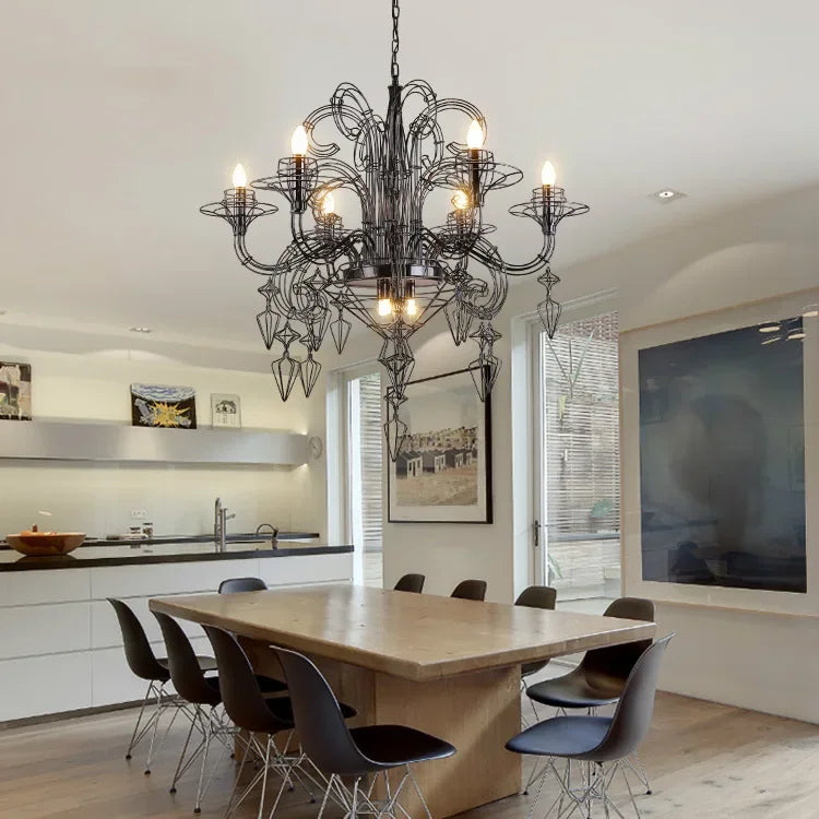 Afralia™ Baroque Black Candle Chandelier Pendant Lamp for Bedroom, Living Room & Restaurant
