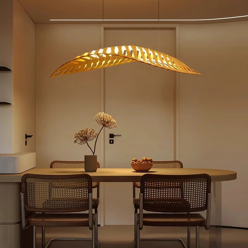 Afralia™ Wood Fish Bone Pendant Light Chandelier - Modern Nordic Style Indoor Hanging Lamp