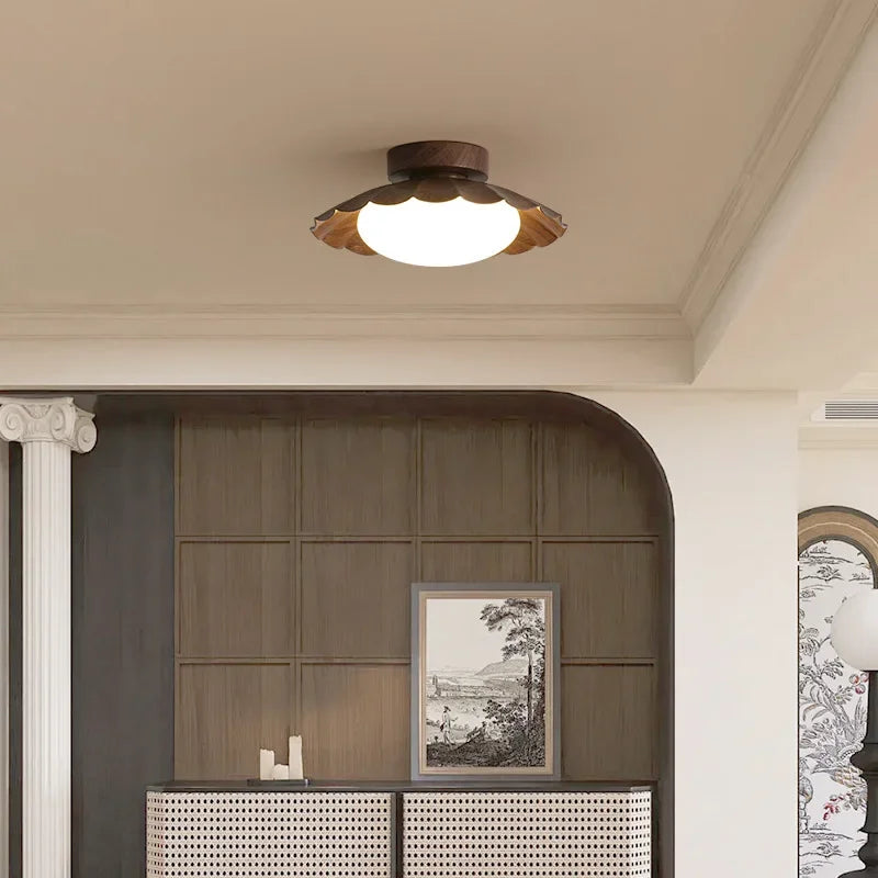 Afralia™ Walnut Wood Grain Retro Ceiling Light for Corridor Wardrobe & Entrance